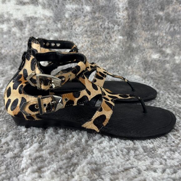 Gianni Bini Sz 8 Cheetah Animal Print Real Fur Calf Hair Sandals - Picture 3 of 10